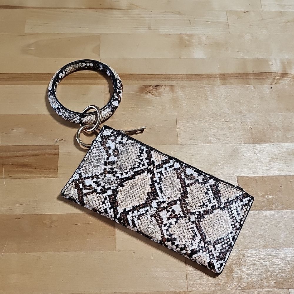 Snake Print Wristlet Wallet Keychain Bangle Bracelet Clutch EUC